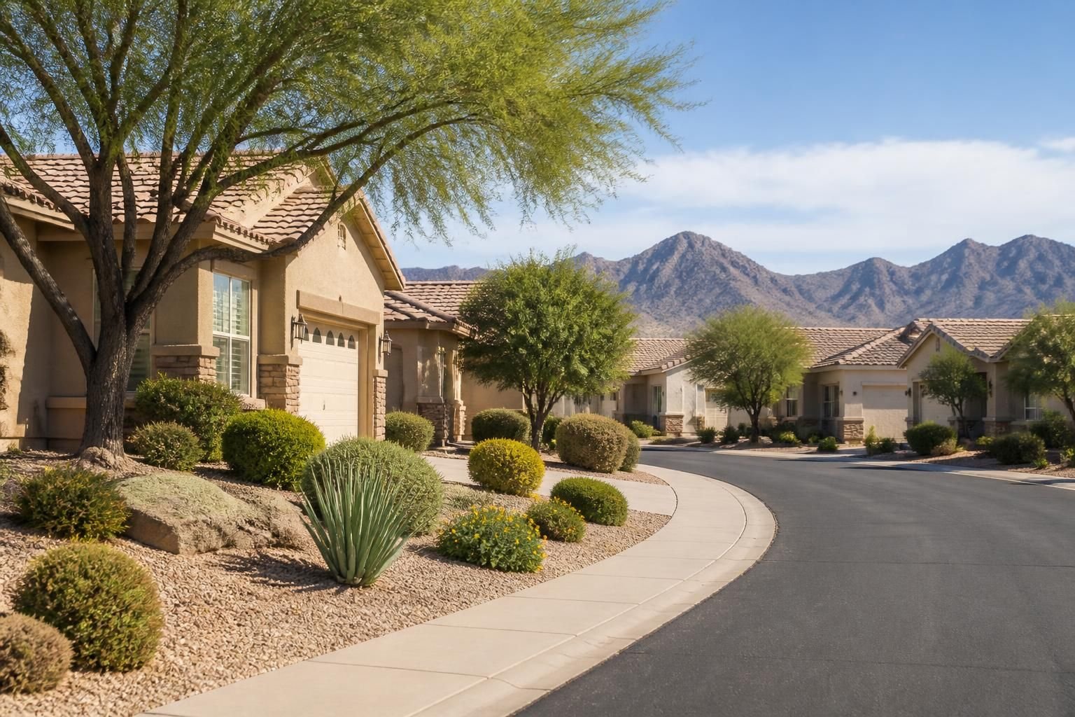 Tidy suburban homes with desert landscaping in Anthem.