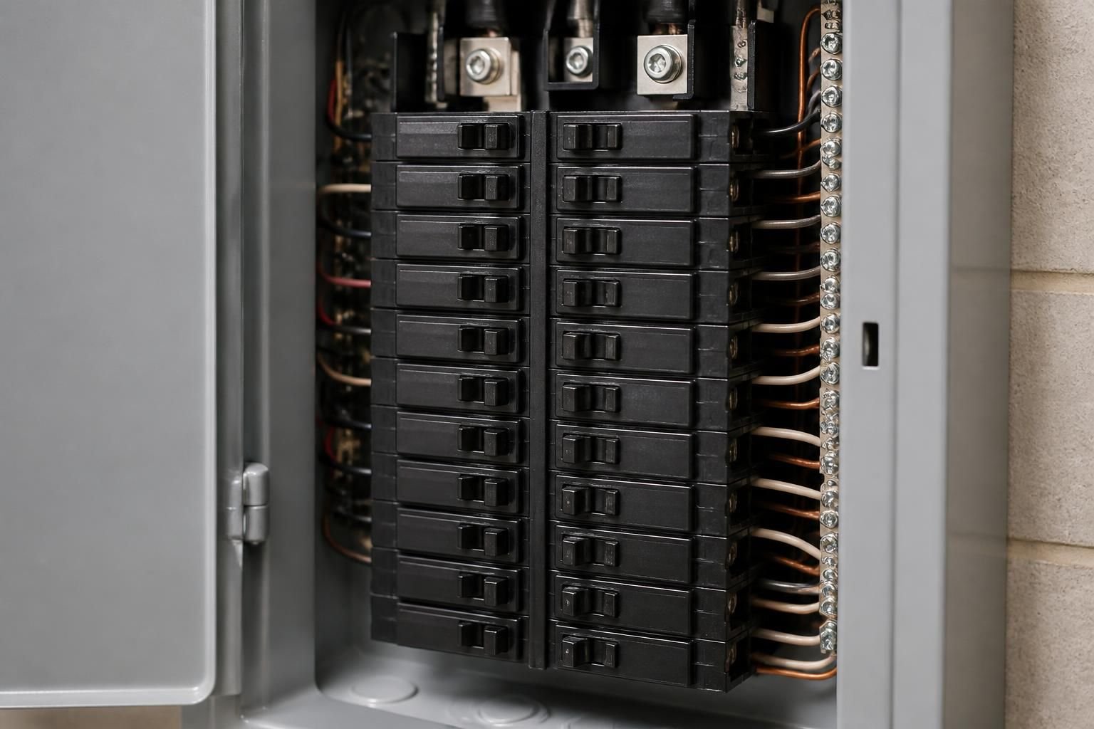 Clean electrical panel with completed breaker replacement.