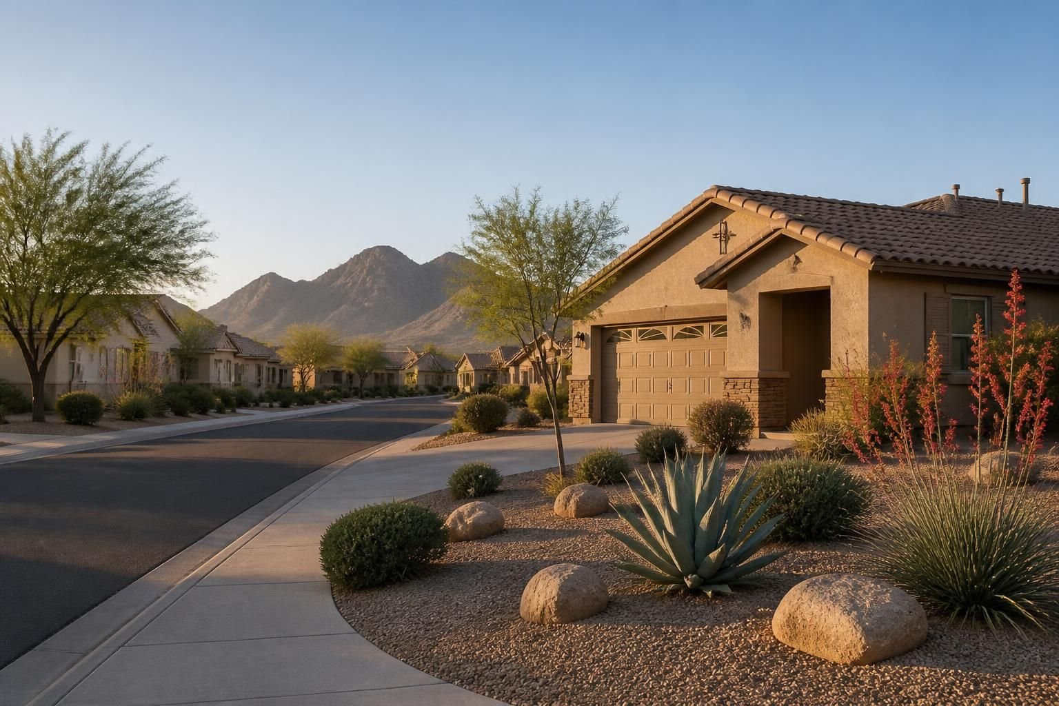 Clean suburban homes with desert plantings in Goodyear.