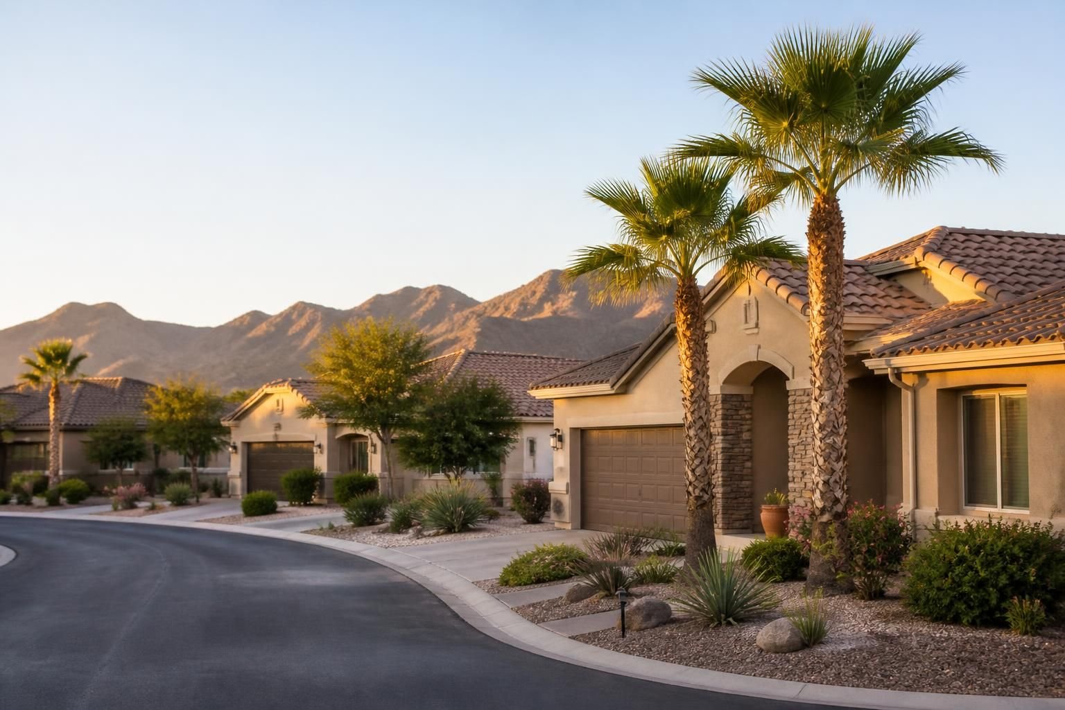 Well-kept homes with palm accents in Peoria.